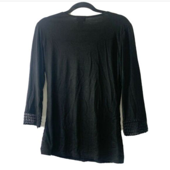 Shannon Ford New York Womens Black Top Solid Lace Blouse V-Neck Sz Small - Picture 2 of 3